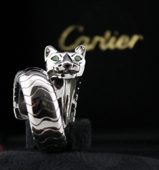 (image for) RARE! AUTHENTIC CARTIER 18K WHITE GOLD PANTHER EMERALD RING